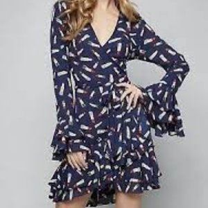 BEBE Denise Ruffle Lipstick print wrap dress